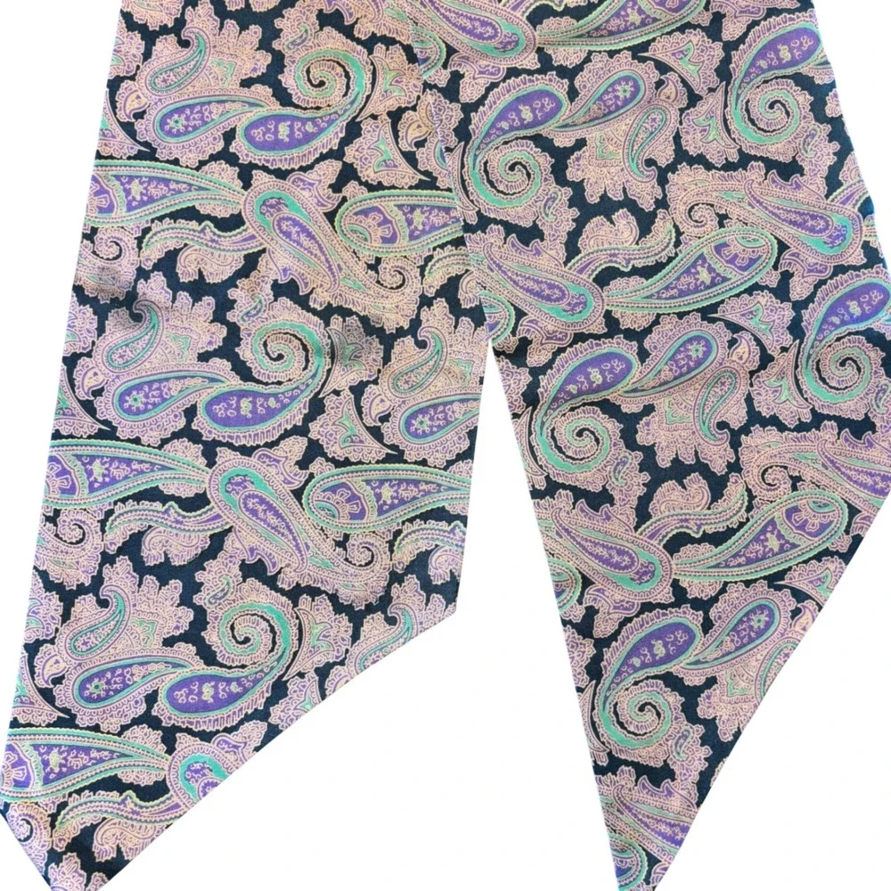 VTG Paisley Scarf Ascot Long Neck Headband Silk‎ Blend Pink Purple Green Black